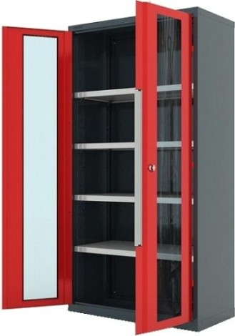 Шкаф инструментальный FERRUM "Premium" 1000х500х1950 h двери со стеклом, 4 полки RAL7016/3000 [13.1042]