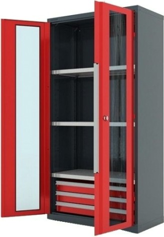 Шкаф инструментальный FERRUM "Premium" 1000х500х1950 h двери стеклом, 3 ящика, 3 полки RAL7016/3000 [13.1332]