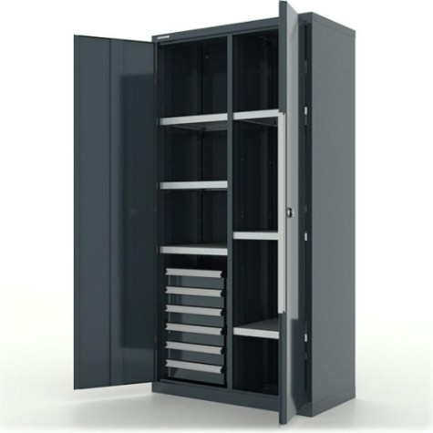 Шкаф инструментальный FERRUM "Premium" 13.2661 с перегородкой, 6 полок, 6 ящиков RAL7016(серый) [13.2661]