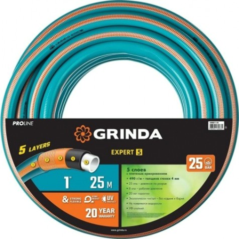 Шланг для полива GRINDA EXPERT 5 proline 1" 25 м 25 атм пятислойный плетеное армиро [429007-1-25]