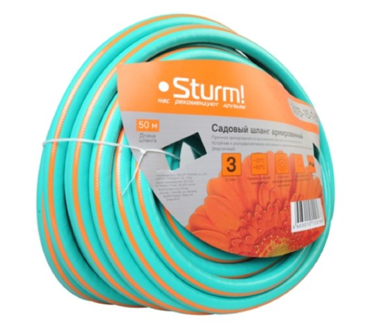 Шланг для полива Sturm 3015-15-1-50 1" 50м оран+мятн,армир,прочн.,эласт.,3х сл