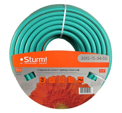 Шланг для полива Sturm 3015-15-34-50 3/4" 50м оранж+мятн,усиленный армир. 3 слойн.