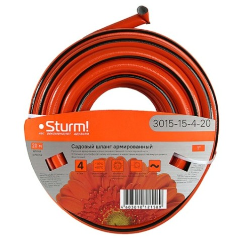 Шланг для полива Sturm 3015-15-4-20 1" 20м,оранж+черн,усиленный армир. 4 слойн.