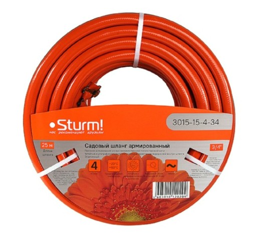 Шланг для полива Sturm 3015-15-4-34 3/4" 25м, оранж+черн,усиленный армир. 4 слойн.