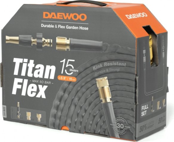 Шланг текстильный DAEWOO TitanFlex 5/8" х 15 м с комплектом для полива [DWH 9122]