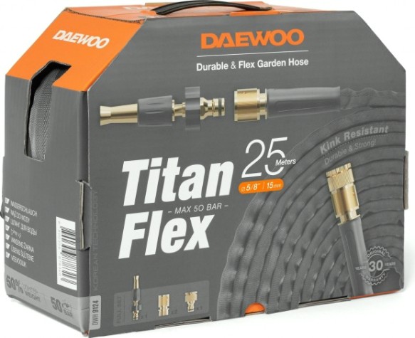 Шланг текстильный DAEWOO TitanFlex 5/8" х 25 м с комплектом для полива [DWH 9124]
