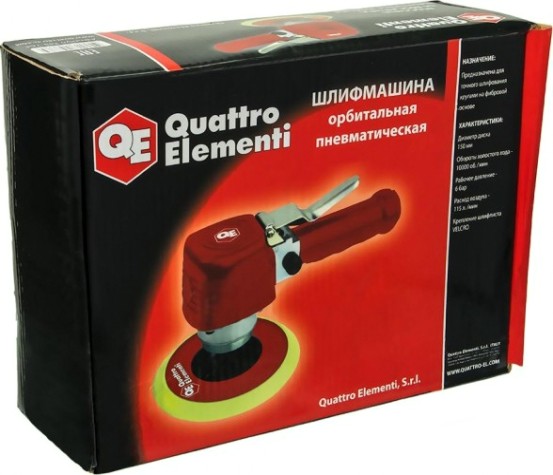 Шлифмашина полировальная пневматическая QUATTRO ELEMENTI орбитальная 150 мм 10000 об/мин, крепление velcro, разъем euro [248-764]