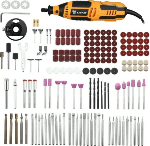 Шлифмашина прямая сетевая DEKO DKRT200E с регулировкой скорости + набор аксессуаров 175 шт [063-1416]