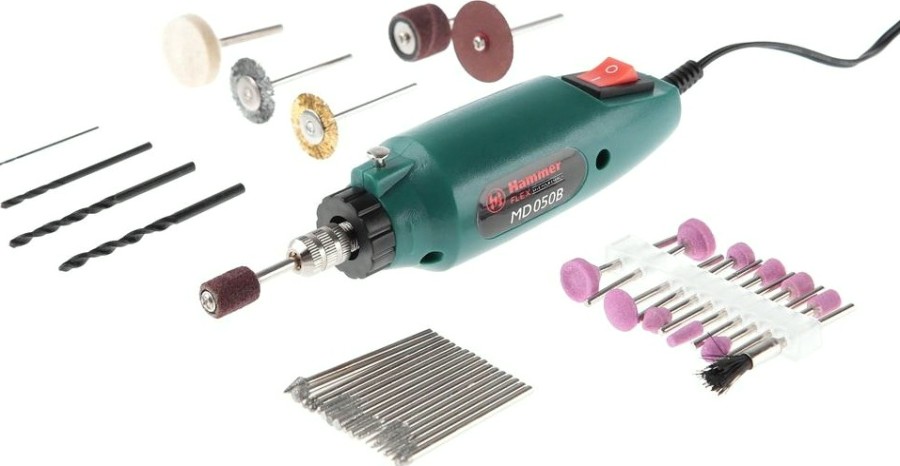 Шлифмашина прямая сетевая Hammer MD050B 1-3,2мм + аксессуары 80 шт. [113-004]