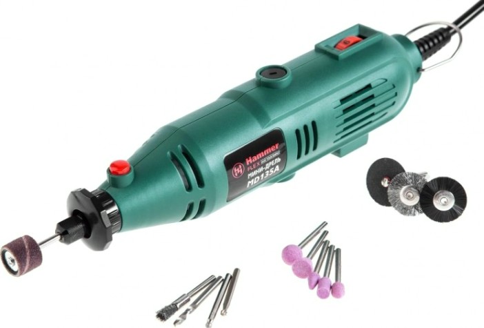 Шлифмашина прямая сетевая Hammer MD135A гибкий вал 2,4-3,2мм + насадки 41 шт. [113-002]