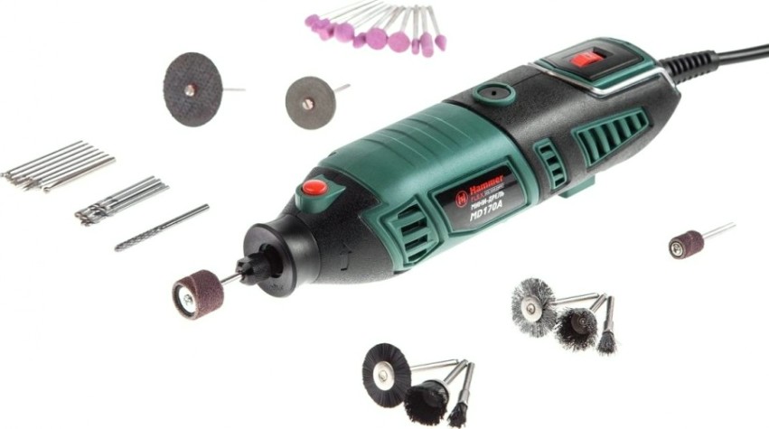 Шлифмашина прямая сетевая Hammer MD170A гибкий вал + насадки 160 шт. [113-003]