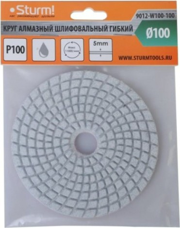 Шлифовальный круг по камню Sturm 9012-W100-100 алмазный гибкий, 100 мм, p100, мокрое шлиф.