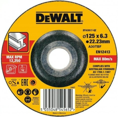 Шлифовальный круг по металлу DeWALT 125х6.3x22.2 мм тип 27 A24RBF DT43917-QZ [DT43917-QZ]