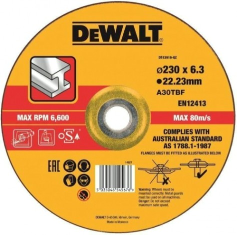 Шлифовальный круг по металлу DeWALT 230х6x22.2 мм тип 27 A24RBF DT43919-QZ [DT43919-QZ]