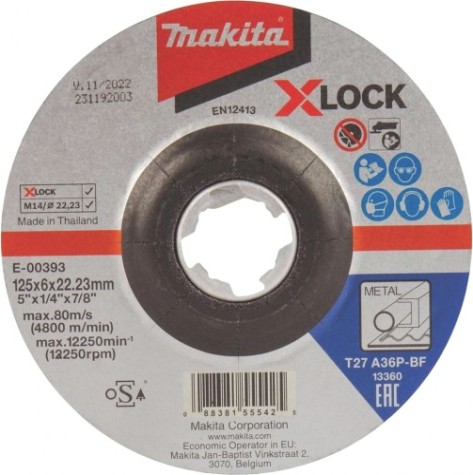 Шлифовальный круг по металлу MAKITA E-00393 x-lock для стали с вогнутым центром а36p, 125х6х22