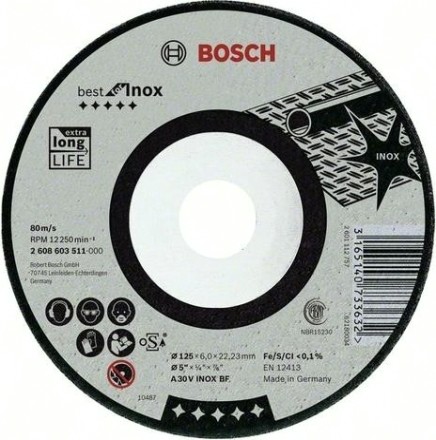 Шлифовальный круг по нержавеющей стали BOSCH 115х7х22 мм A 30 V INOX BF Best for Inox [2608603510]