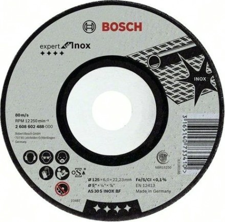 Шлифовальный круг по нержавеющей стали BOSCH 125х6х22 мм AS 30 S INOX BF Expert for Inox [2608602488]