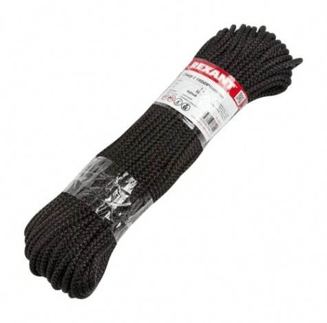 Шнур плетеный REXANT 77-1751-1 с сердечником 7мм 50м (черный)