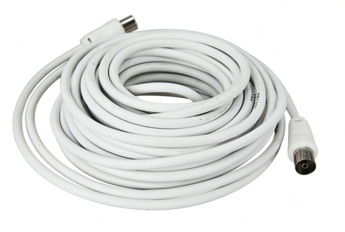 Шнур REXANT 18-0008 ТВ гнездо-ТВ штекер, 15м, белый