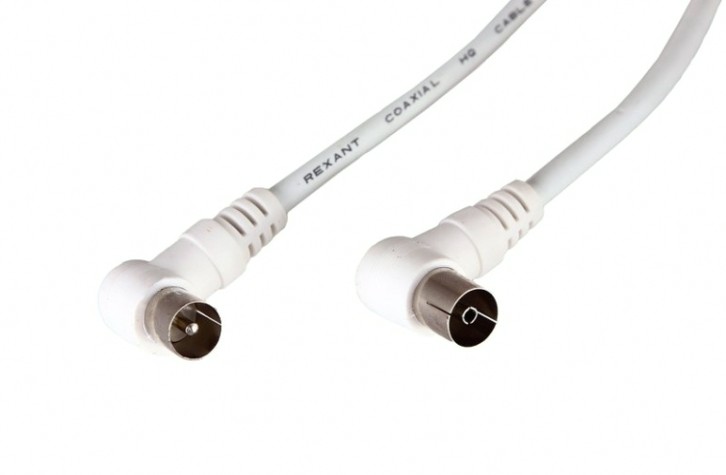 Шнур REXANT 18-0025 ТВ гнездо-ТВ штекер, угловой, 5м, белый