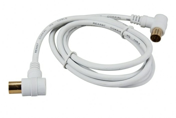 Шнур REXANT 18-0025 ТВ гнездо-ТВ штекер, угловой, 5м, белый
