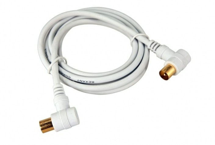 Шнур REXANT 18-0112 ТВ штекер-ТВ штекер, угловой, 1,5м, белый