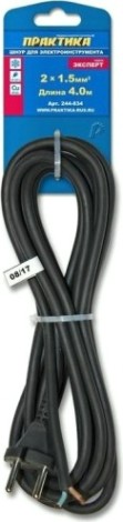 Шнур сетевой для электроинструмента ПРАКТИКА ПГА-ВП 2*1,5 4 метра [244-834]