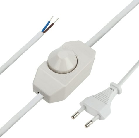 Шнур сетевой REXANT 11-1139 с диммером, 2х0,75 мм², 2 м белый