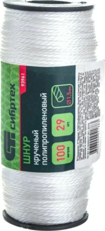 Шнур СИБРТЕХ 1,5 мм, L 100 м крученый полипропиленовый, катушка, 29 кгс [93961]