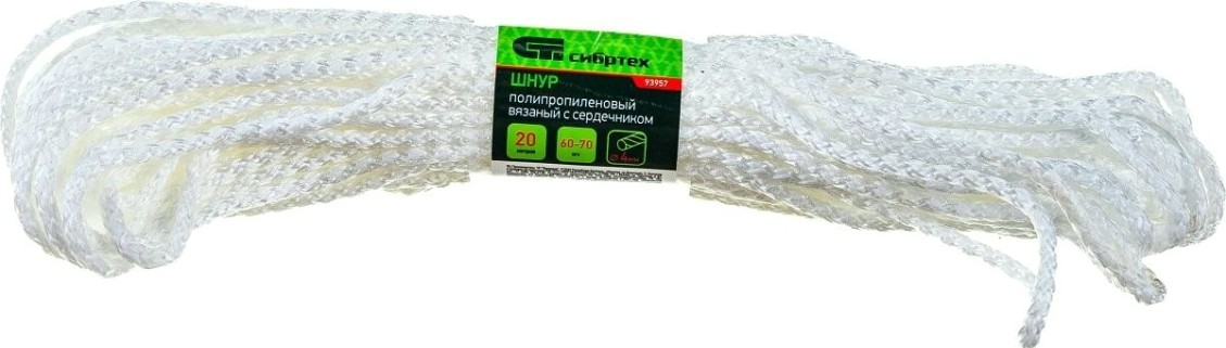 Шнур СИБРТЕХ 4 мм, L20 м вязаный полипропиленовый с серд. белый [93957]