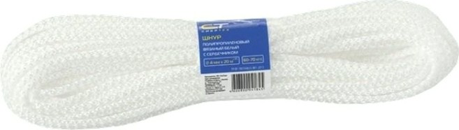 Шнур СИБРТЕХ 7 мм, L20 м вязаный полипропиленовый, белый [93960]