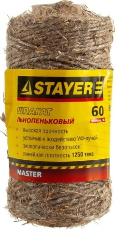 Шпагат льнопеньковый хозяйственно-бытовой STAYER MASTER d=1,4 мм, 60 м [50110-060]