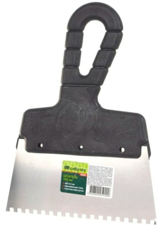 Шпатель СИБРТЕХ 150 мм, зуб 4х4 мм из нержавеющей стали, пластмассовая ручка// [85455]