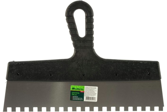 Шпатель СИБРТЕХ 300 мм, зуб 8х8 мм из нержавеющей стали, пластмассовая ручка// [85476]