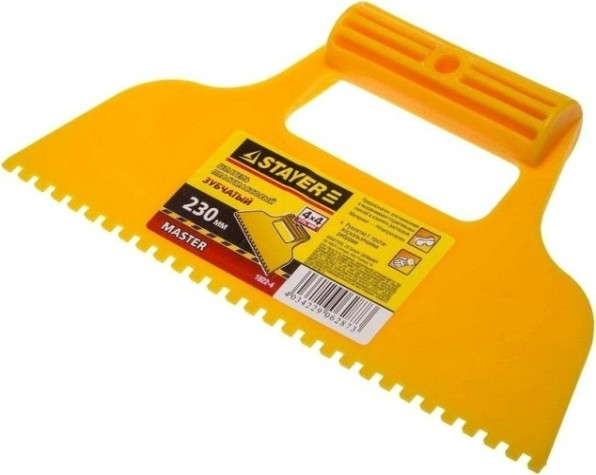 Шпатель STAYER MASTER пластмассовый, зубчатый 4х4мм, 230мм [1022-4]