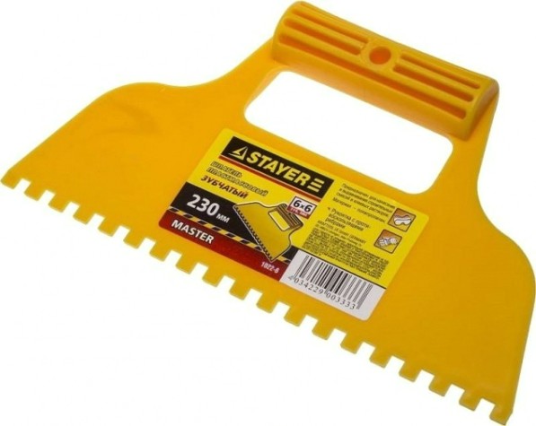 Шпатель STAYER MASTER пластмассовый, зубчатый 6х6мм, 230мм [1022-6]