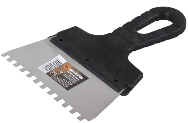 Шпатель ВИХРЬ 150мм зубчатый нерж.cталь пластиковая рукоятка 6х6 мм, [73/3/2/25]