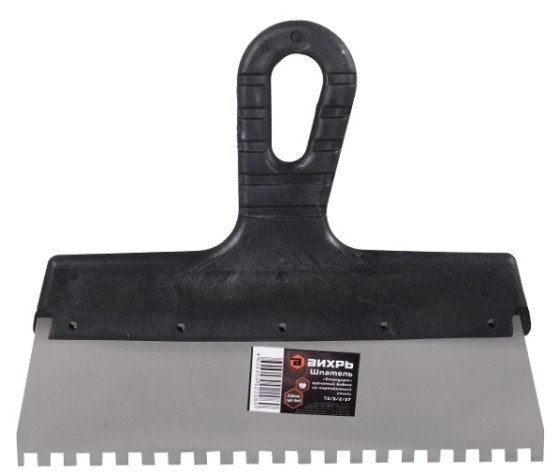 Шпатель ВИХРЬ 250мм зубчатый нерж.cталь пластиковая рукоятка 6х6 мм, [73/3/2/27]