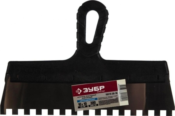 Шпатель ЗУБР МАСТЕР фасадный, нержавеющее полотно, 300мм, зуб 10х10мм [10078-30-10]