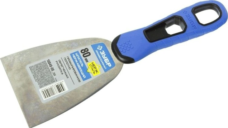 Шпатель ЗУБР ПРОФЕССИОНАЛ профилированное нержавеющее полотно, 2к ручка, 80м [10049-08_z03]