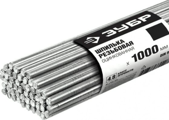 Шпилька с метрической резьбой оцинкованная ЗУБР М10x1000мм din 975, 25 шт, класс прочности 4.8 [30330-12-1]