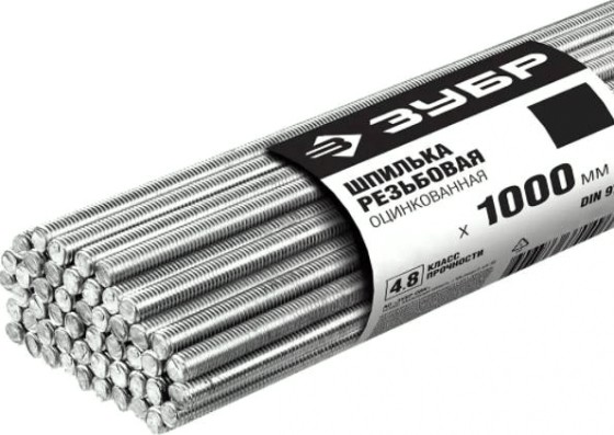 Шпилька с метрической резьбой оцинкованная ЗУБР М14x1000мм din 975, 20 шт, класс прочности 4.8 [30330-14-1]