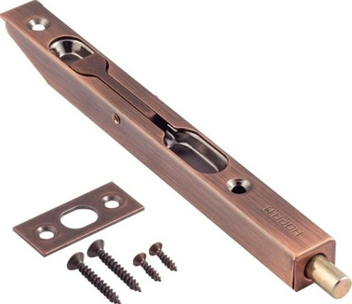 Шпингалет торцевой НОРА-М 6,5" для распашных дверей "Старая медь" [5986]