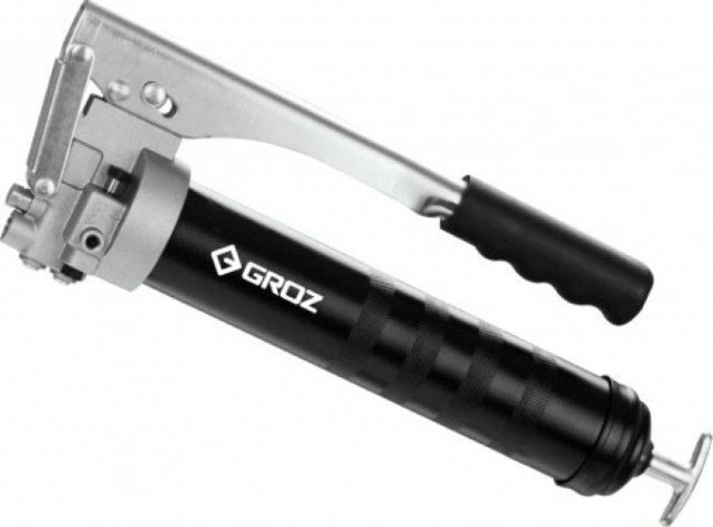Шприц для смазки рычажного типа GROZ GR42340 стандарт, со стальной трубкой 150 мм и насадкой
