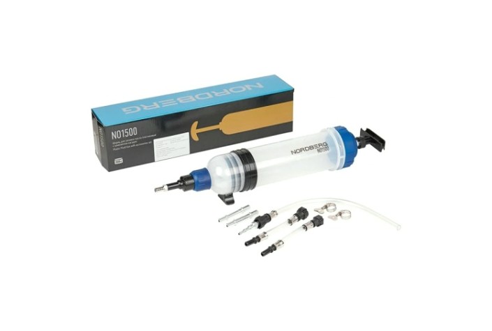 Шприц для заливки масла NORDBERG NO1500 с комплектом насадок, 1500 мл