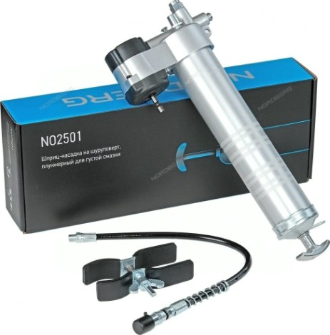 Шприц-насадка NORDBERG NO2501 на шуруповерт, плунжерный для густой смазки, 400мл [ЦБ-0011222]