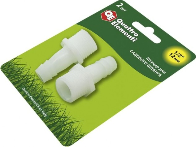 Штуцер QUATTRO ELEMENTI внеш. резьба 1/2"-"елочка" 12 мм, 2шт, пластик [771-879]