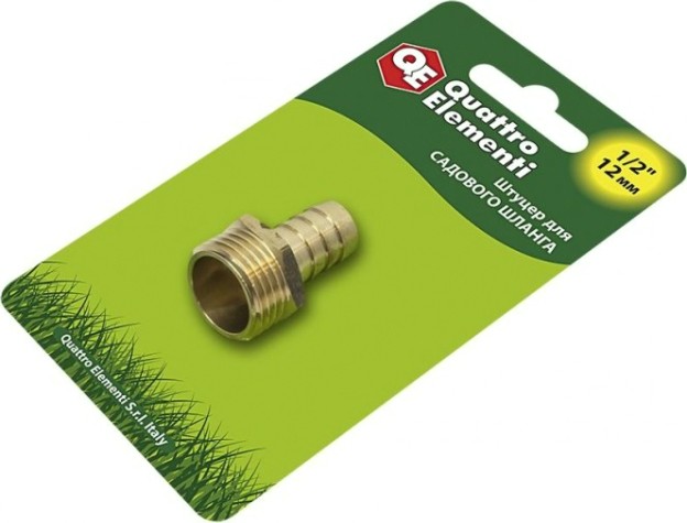 Штуцер QUATTRO ELEMENTI внеш. резьба 1/2"-"елочка" 12 мм, латунь [771-824]