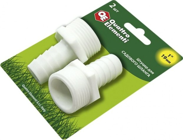 Штуцер QUATTRO ELEMENTI внеш. резьба 1"-"елочка" 19 мм, 2шт, пластик [771-916]