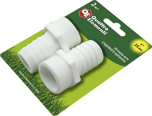 Штуцер QUATTRO ELEMENTI внеш. резьба 1"-"елочка" 25 мм, 2шт, пластик [771-909]